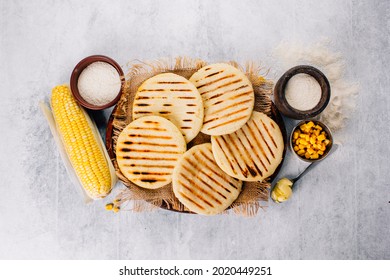  Top view of arepas made with corn flour, Latin American food concept - Shutterstock ID 2020449251