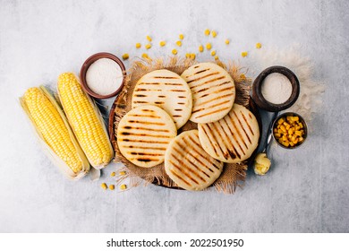  Top view of arepas made with corn flour, Latin American food concept - Shutterstock ID 2022501950