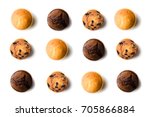 top view of assorted fresh tasty muffins isolated on white