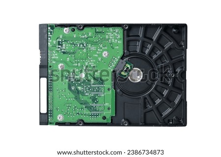 Top view of ATA hard disk drive isolated on white background