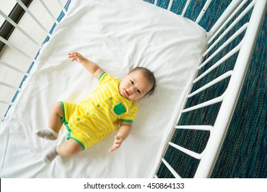 The Top View Of Baby In Cot, Cradle