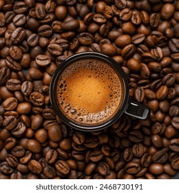 Top view of backdrop representing halves of dark brown coffee beans with pleasant scent
 - Powered by Shutterstock