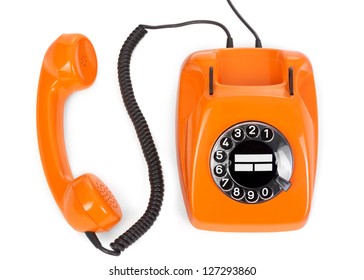 Top View Of Bakelite Rotary Phone On White Background