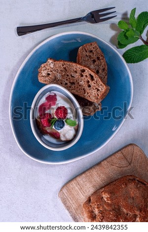 Similar – Tomatencremesuppe in roter Schüssel auf Grunge-Hintergrund