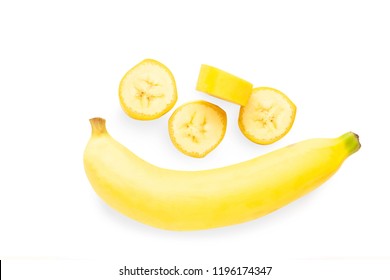 Top View Banana Slice Isolated On White Background.