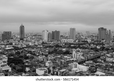 Top View Of Bangkok City After Rain. Shoot In Black And White Shot.