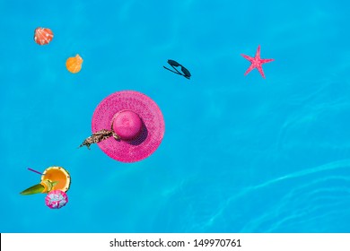 Top View Of Beach Items In The Swimming Pool