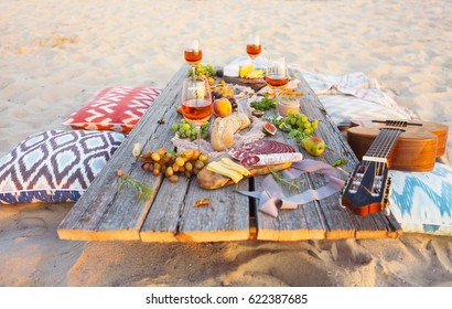 Top View Beach Picnic Table. Beach Party