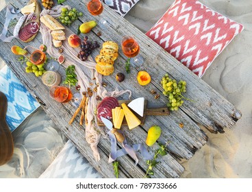 Top View Beach Picnic Table. Beach Party