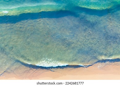 Top view beach surface in sunset Aerial view Beautiful nature beach sea