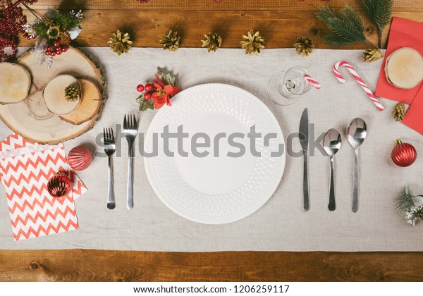 Top View Beautiful Winter Decor Cutlery Stock Photo Edit Now