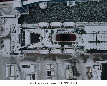 A Top View Of Big Boat Covered With Snow