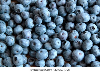 Top View Of A Big Group Of Fresh Blueberries, Summer Berries. Selective Focus. High Quality Photo