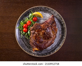 Top View Big Steak On Plate