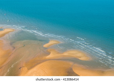 Top View (Bird Eye View) The Sandy Beach. Summer Season