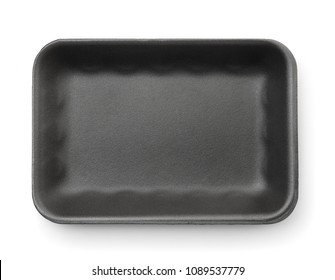 Top View Of Black Empty Foam Food Tray Isolated On White