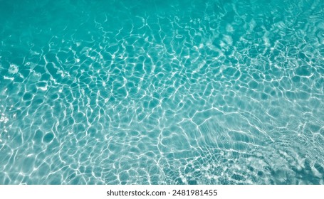 Top view of a blue calm and clear calm water surface, water texture with ripples and shadow of palm leafs, Zen and relaxing background, summer concept - Powered by Shutterstock