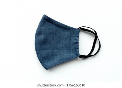 Top View Blue Fabric Mask On White Background