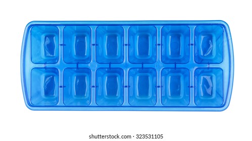 Top View Of Blue Plastic Ice Cube Tray Isolated On White