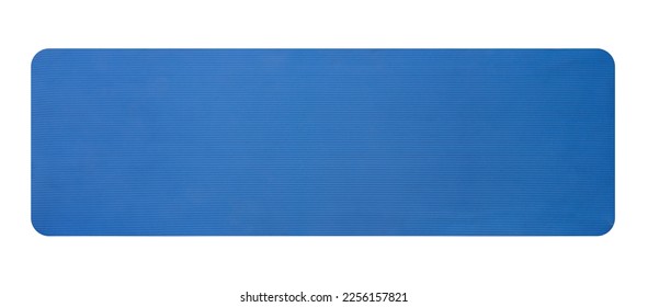 Top view of Blue rolled out yoga mat isolated on white background with clipping path