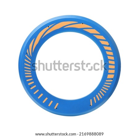 Top view of blue soft flying disk isolated on white