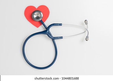 
Top View Blue Stethoscope On White Background. For Check Heart Or Health Check Up Concept