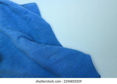 Top view of blue towel frame and white Background with copy space