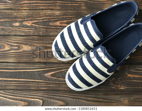 blue and white striped flats