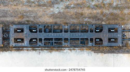 Top view Bogie Container Flat wagon for the transportation of containers.
