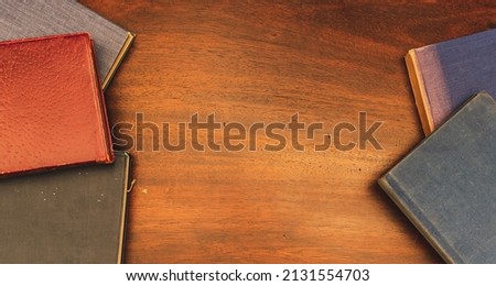 Top view book frame with copy space stock photo