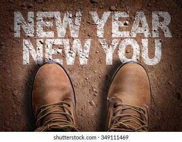 Top View Of Boot On The Trail With The Text: New Year New You