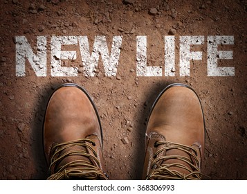 Top View of Boot on the trail with the text: New Life