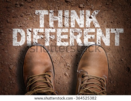 Top View of Boot on the trail with the text: Think Different