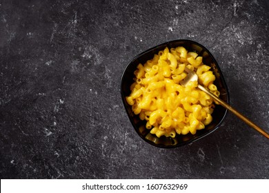 Top View Of Bowl With Mac And Cheese