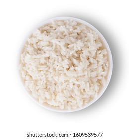 Top View Of Bowl Rice Isolated On White Background