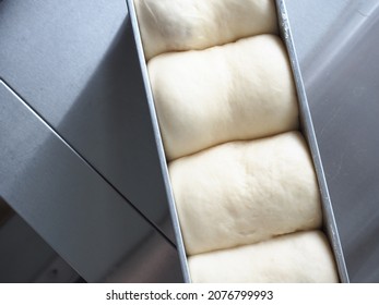 Top View Bread Dough In Baking Tin