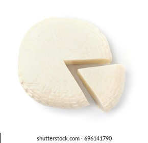 Top View Of Brined Cheese Wheel Isolated On White