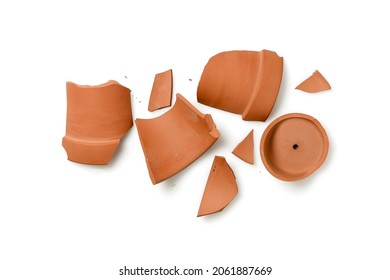 Top View Of Broken Flower Pot Isolated On White