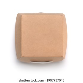 Top View Of Brown Blank Paper Burger Box Isolated On White