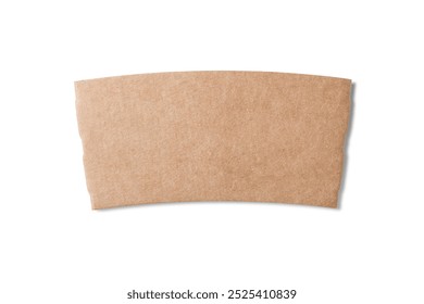 Top view of brown corrugated cardboard coffee cup sleeve isolated on white background. High resolution.