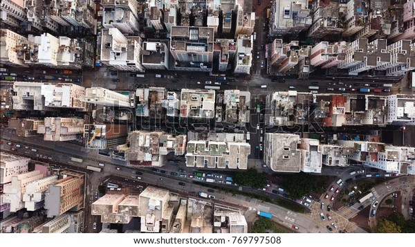 Top view of\
building block in city of Hong\
Kong