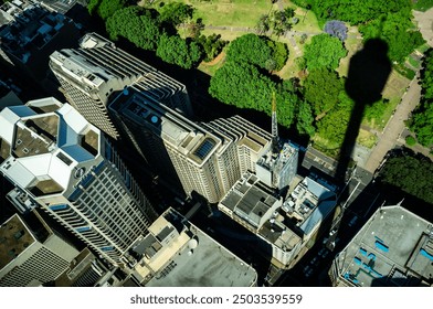 Top view of building and the shadow of Sydney Tower