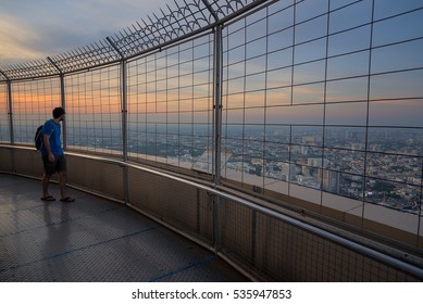 Top view building sunrise time at Baiyok sky tower in bangkok