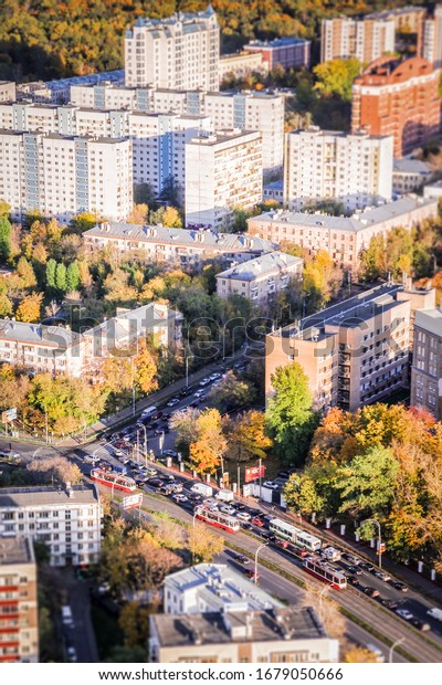 Top view of buildings at\
Moscow