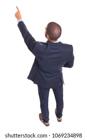 Top View Of A Business Man Pointing To Copyspace, Isolated On A White Background