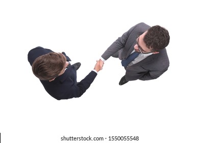 Top View. Business People Shaking Hands. Isolated On White