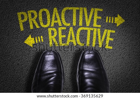 Top View of Business Shoes on the floor with the text: Proactive - Reactive