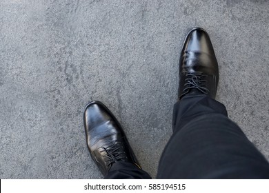 Top View Of Businessman Legs Wearing Black Shoes Walking Go To Dream