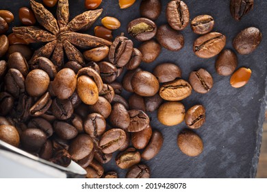 Top View Of Caffee Beans And A Star Anise