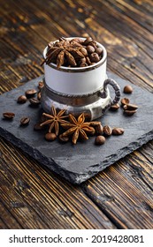 Top View Of Caffee Beans And A Star Anise